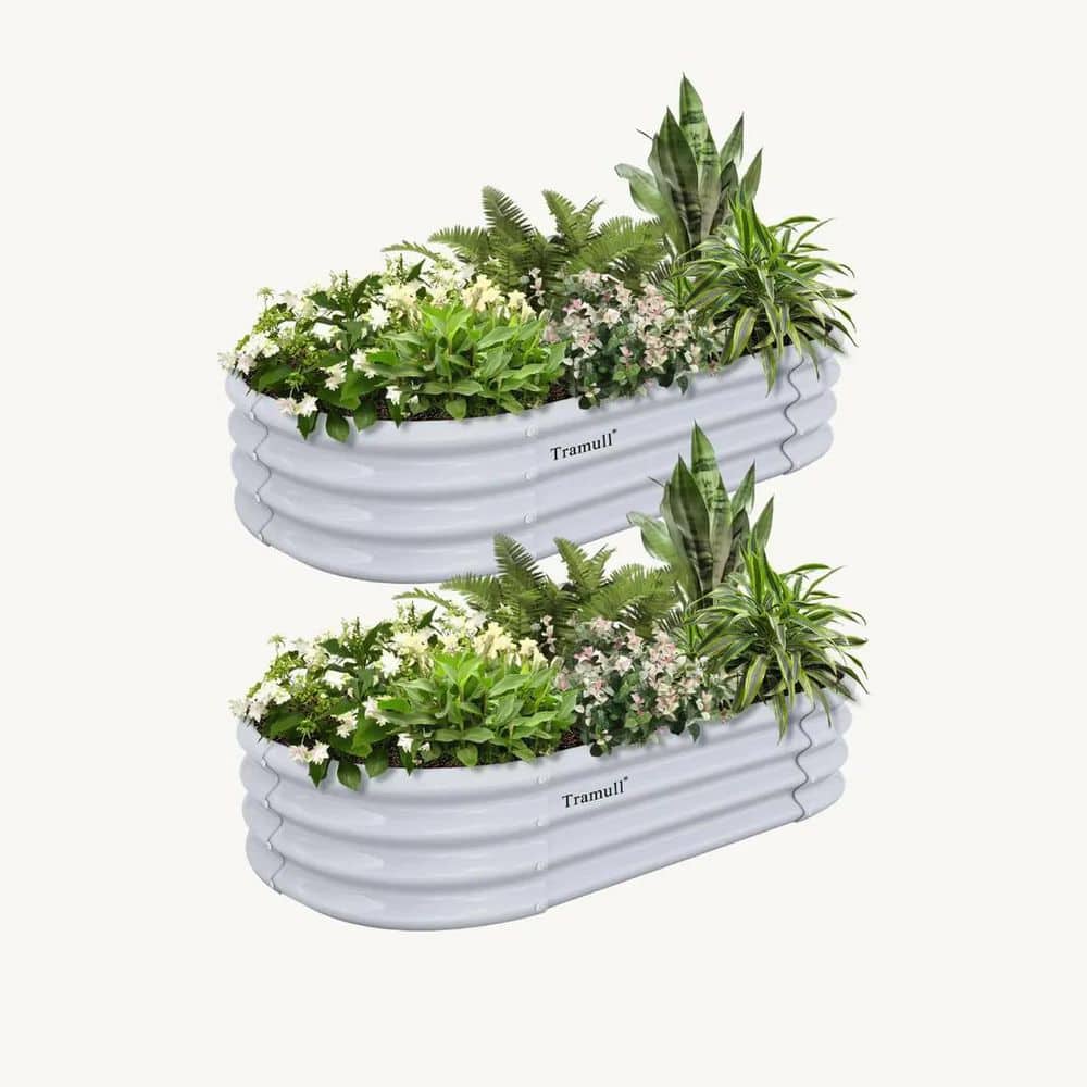 4 x 2 x 1 ft. Light Grey Metal Oval Raised Garden Beds (2-Pack) - Hercitys