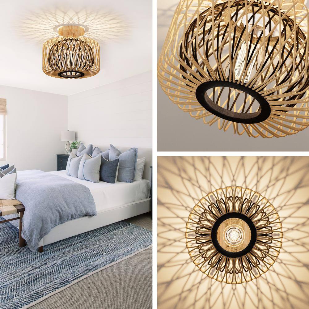 10.4 in. 1-Light Boho Bash Flush Mount with Handcrafted Bamboo Shade, Bulb Not Included, 1 Piece - Hercitys