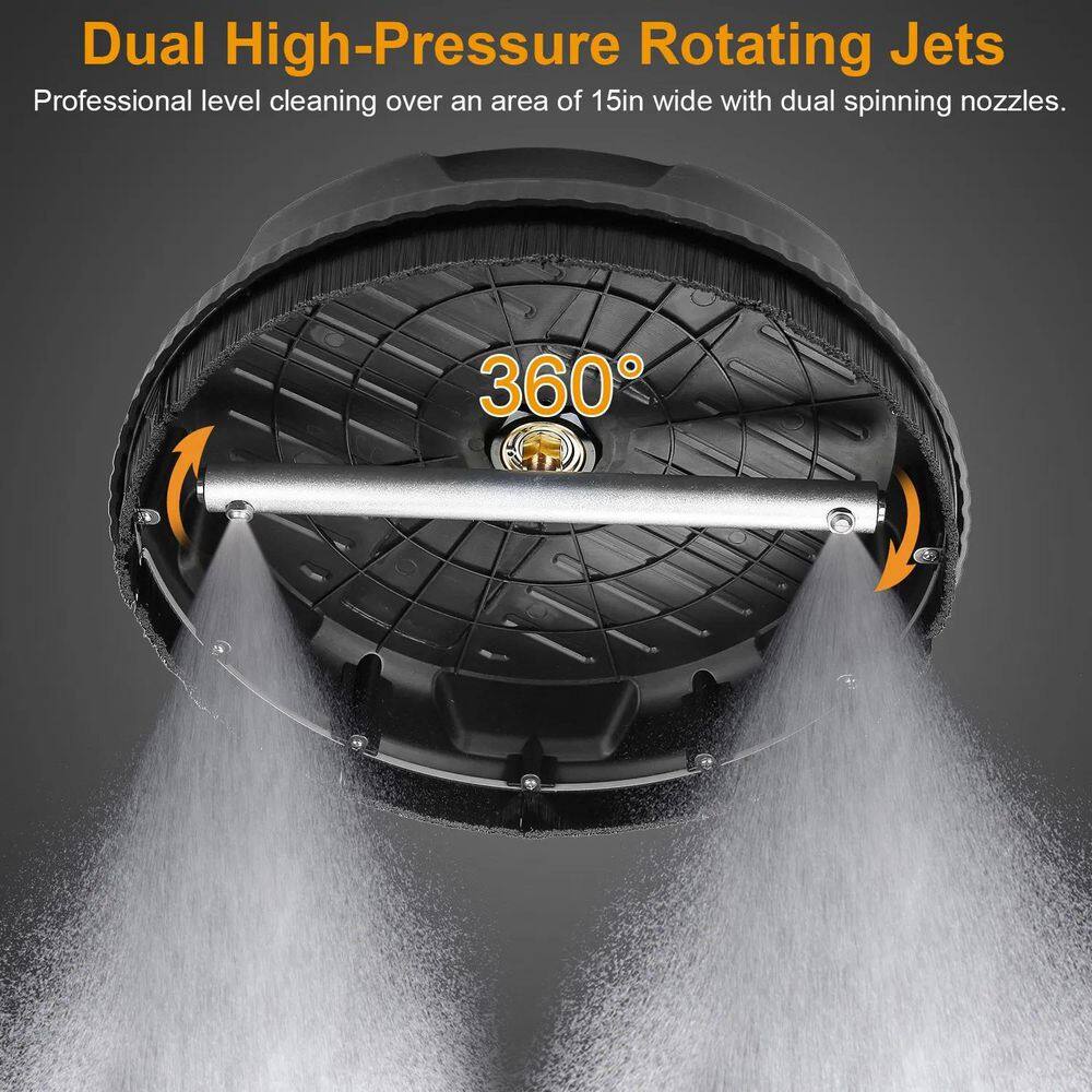 15 in. 4000 PSI Disc Power High Pressure Washer Surface Cleaner, Flat Washer Broom with Replacement Nozzles Included - Hercitys