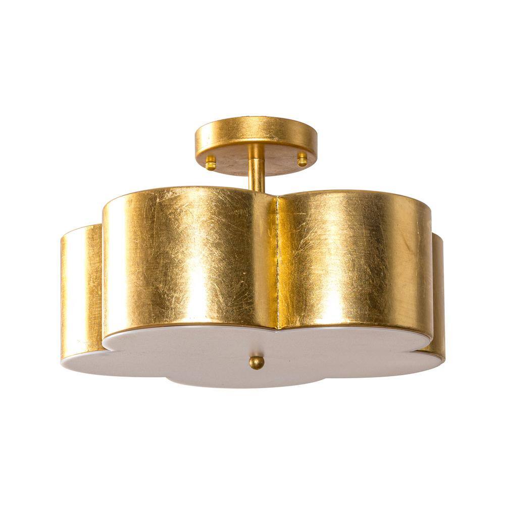 15.35 in. 3-Light Gold Metal Flower Semi Flush Mount Ceiling Light Fixture - Hercitys