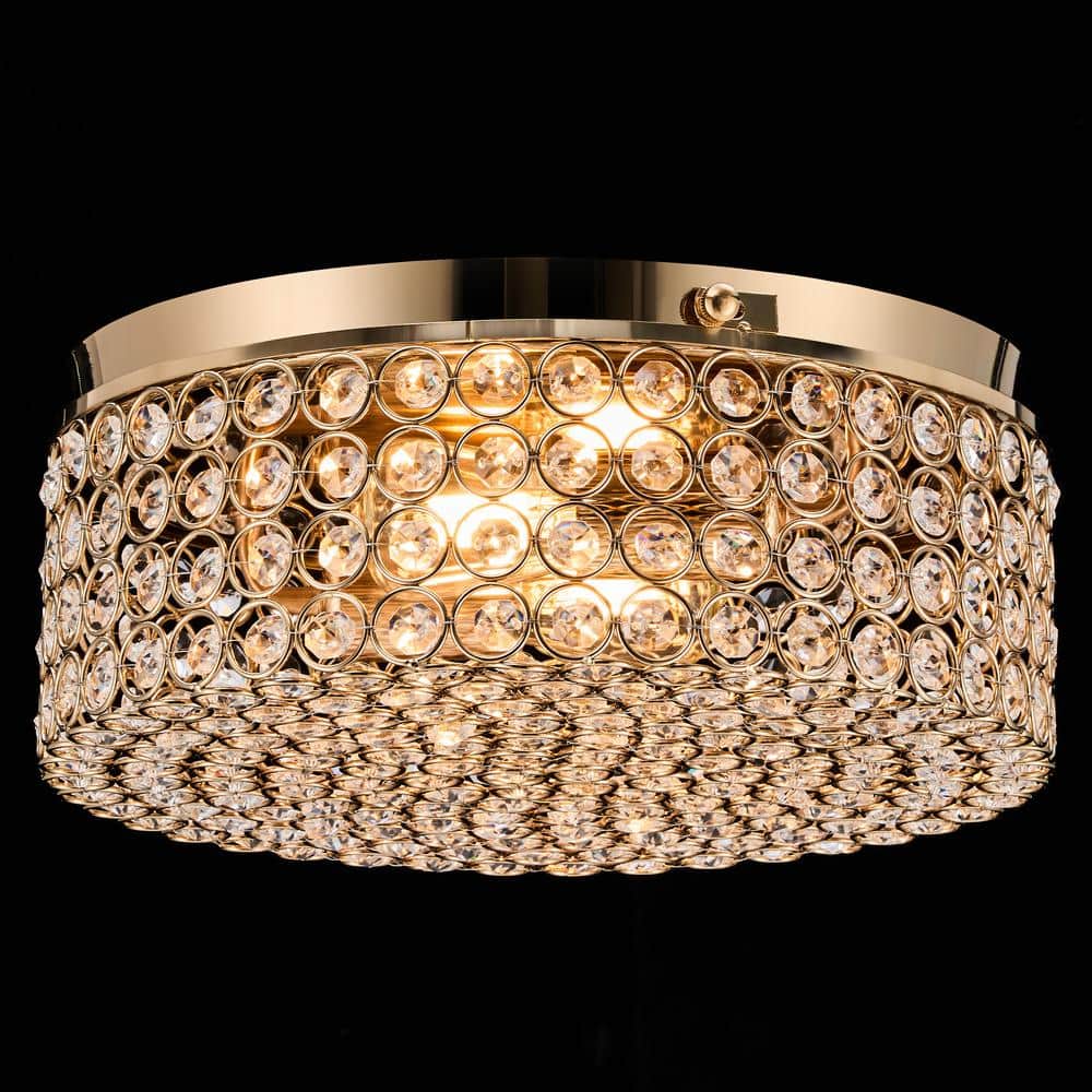 12 in. 2-Light Gold Crystal Flush Mount - Hercitys