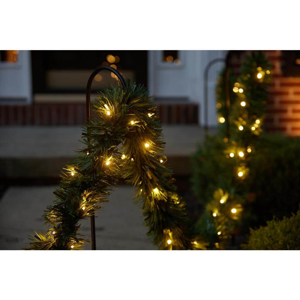 50 ft. Long Pre-Lit Christmas Garland Pathway Lights 400 5 mm Warm White LED Lights – 6 Shepherds Hooks Included - Hercitys