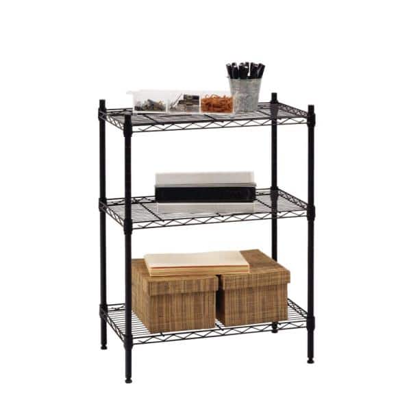 3-Tier Steel Wire Shelving Unit in Black (24 in. W x 30 in. H x 14 in. D) - Hercitys