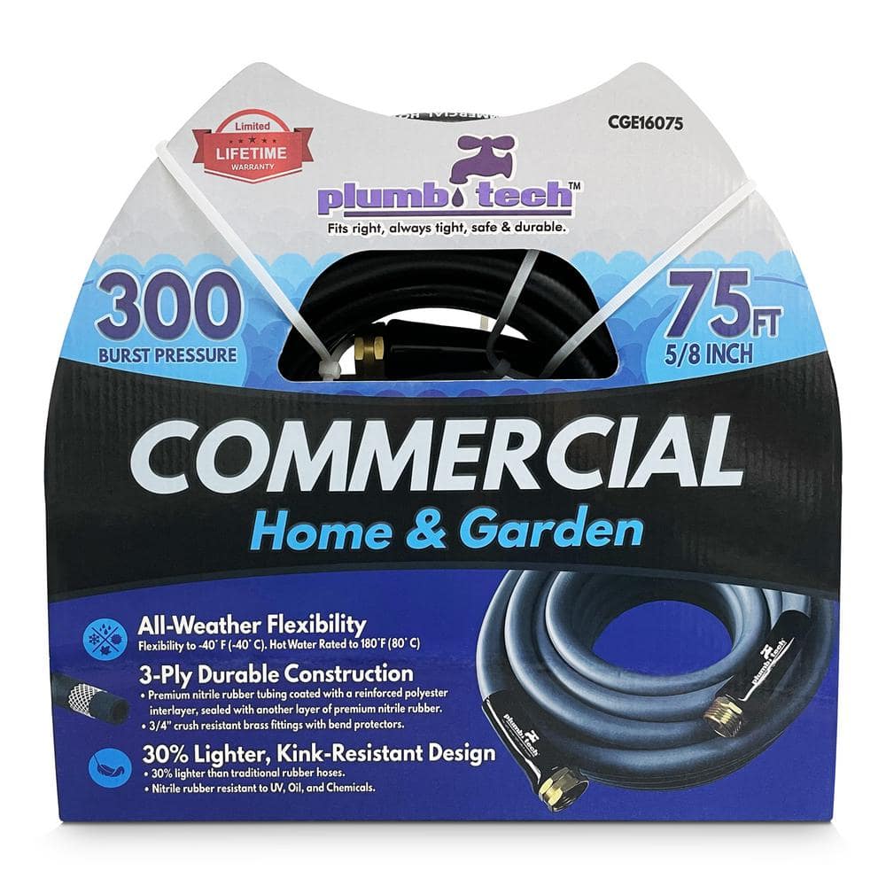 5/8 in. Dia. x 75 ft. Black Nitrile Rubber Commercial, Home and Garden, Multi-Purpose Hot/Cold Water Hose, BP 300 psi - Hercitys