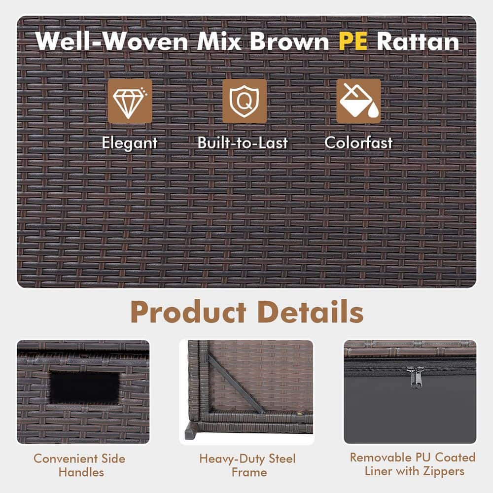 50 Gal. 40 in. W x 20 in. D x 20 in. H Brown PE Rattan Steel Deck Box - Hercitys