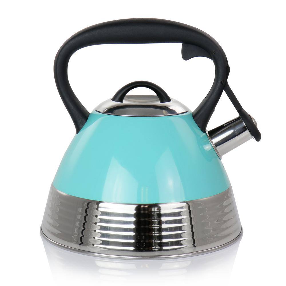 10-Cup Stainless Steel Whistling Tea Kettle in Turquoise - Hercitys