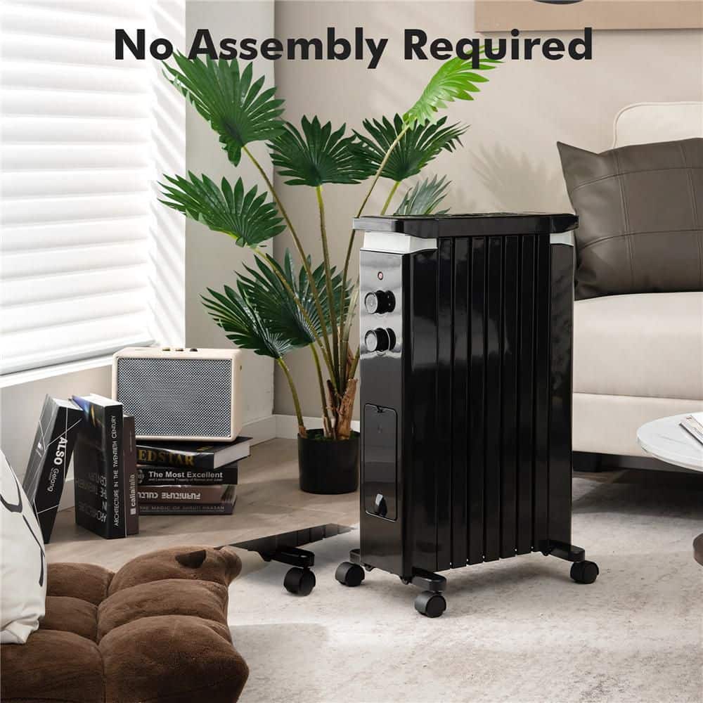 1500-Watt Black Electric Oil Filled Radiator Heater Space Heater with Heat Settings - Hercitys