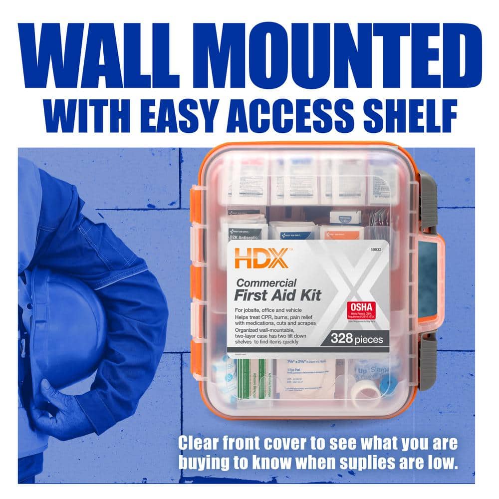 328-Piece Commercial Clear Front Plastic OSHA First Aid Kit - Hercitys