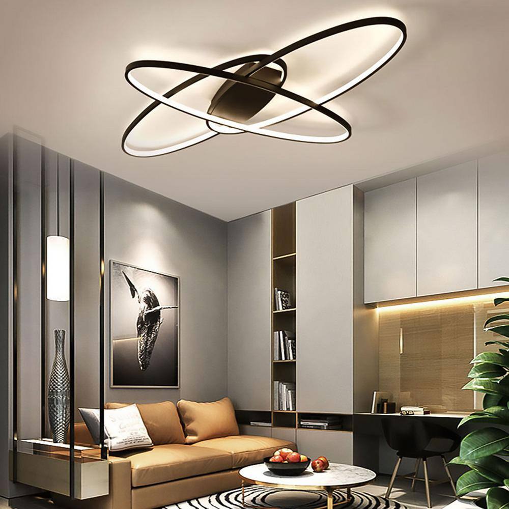 37 in. Black Integrated LED Modern Geometric Flush Mount Ceiling Lamp Fixture - Hercitys