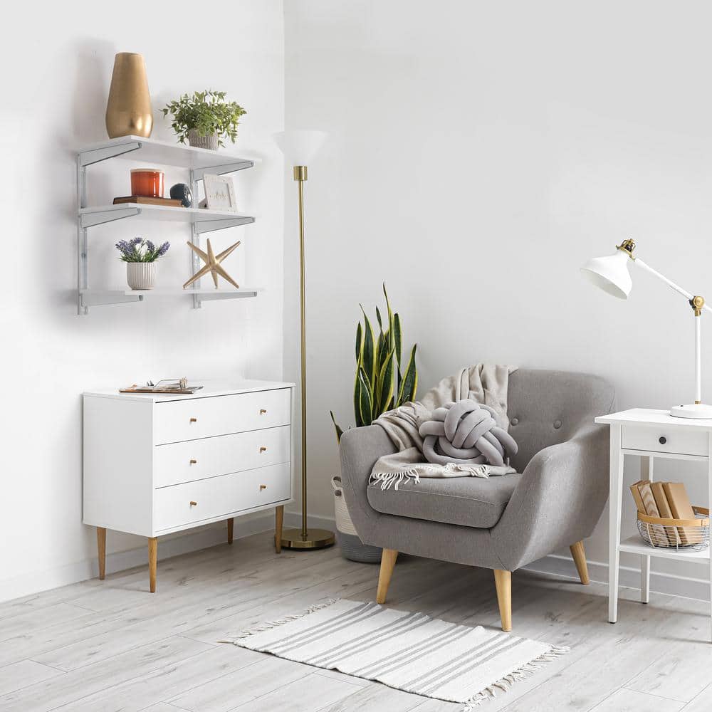 1.5 in. W x 12 in. D x 21 in. H White Heavy Duty Wall Rack, Holds 480 lbs., Adjustable 3-Tier Steel Garage Wall Shelf - Hercitys