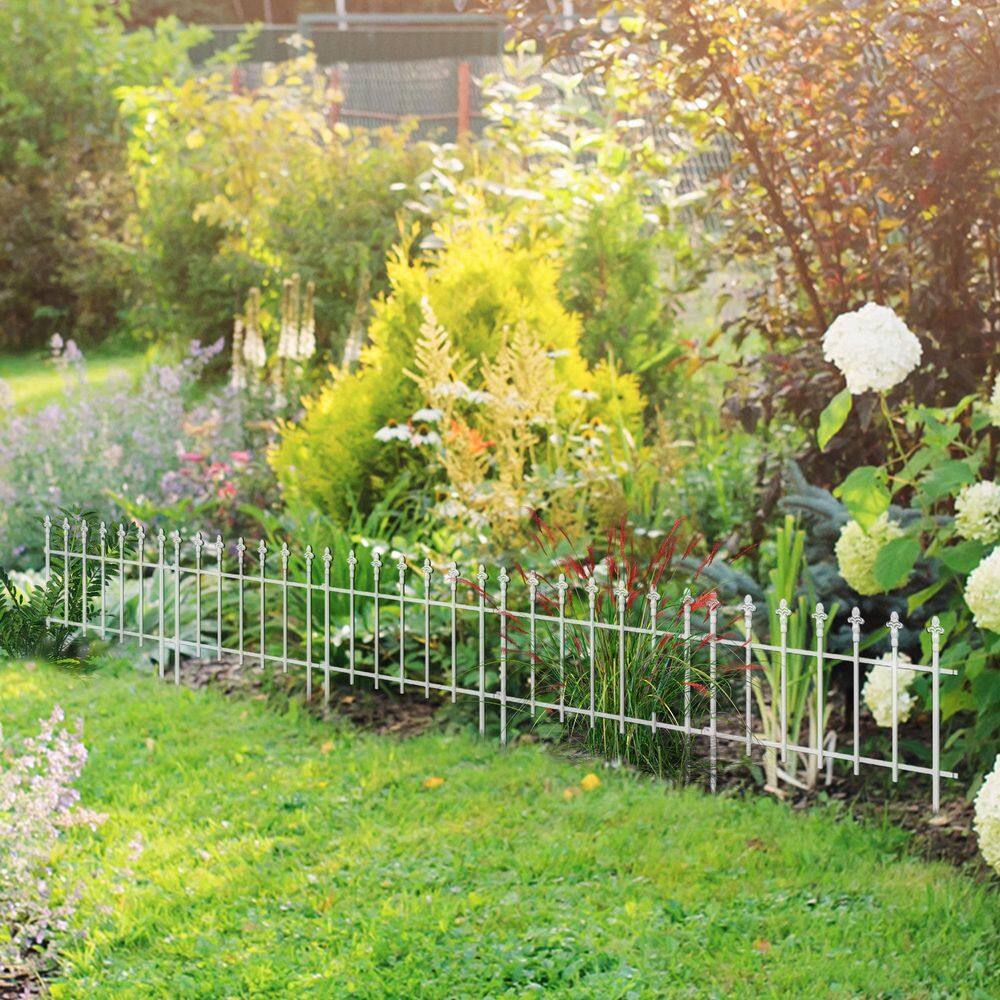 5 Pack 9.2 in. x 17.25 in. Outsunny Metal Decorative Garden Fence, Steel Fence Panels, Decorative Border Fence, White - Hercitys