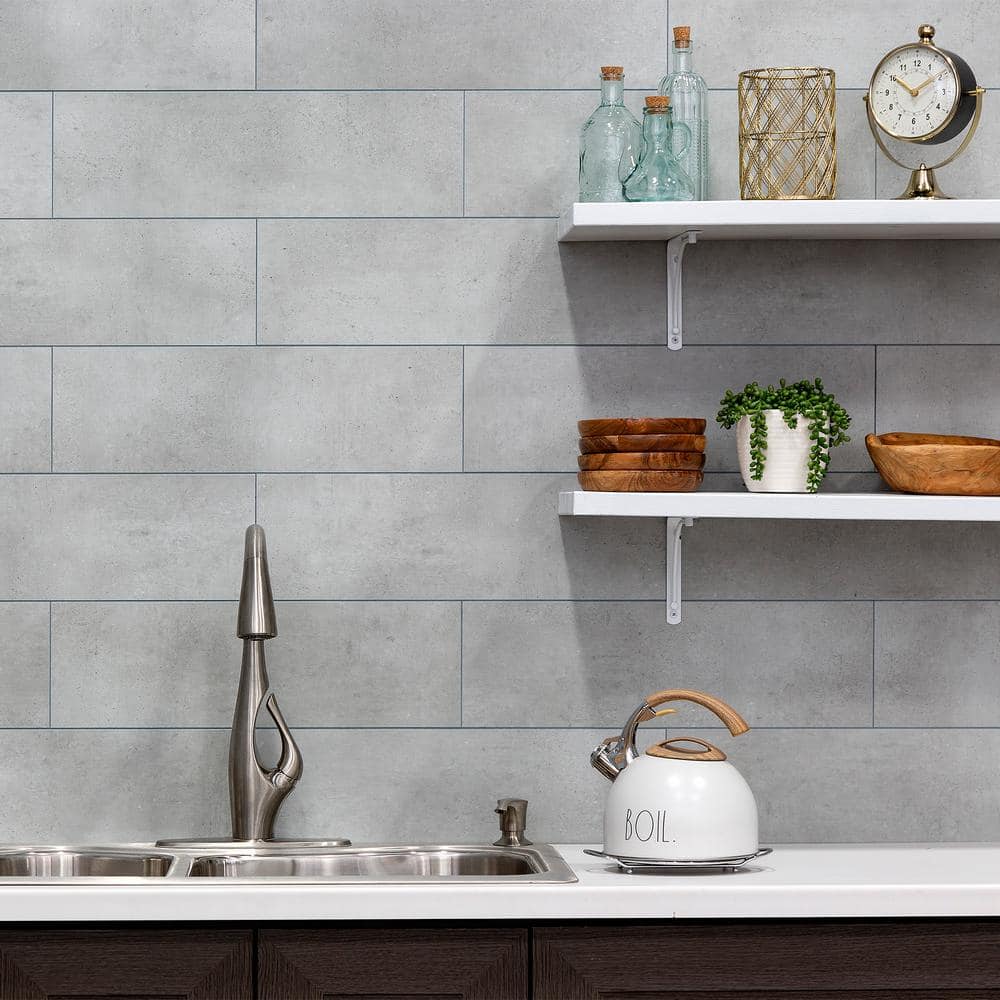 22.8 in. L x 7.31 in. W Frost Nickel Waterproof Adhesive No Grout Vinyl Wall Tile (11 sq. ft./Case) - Hercitys