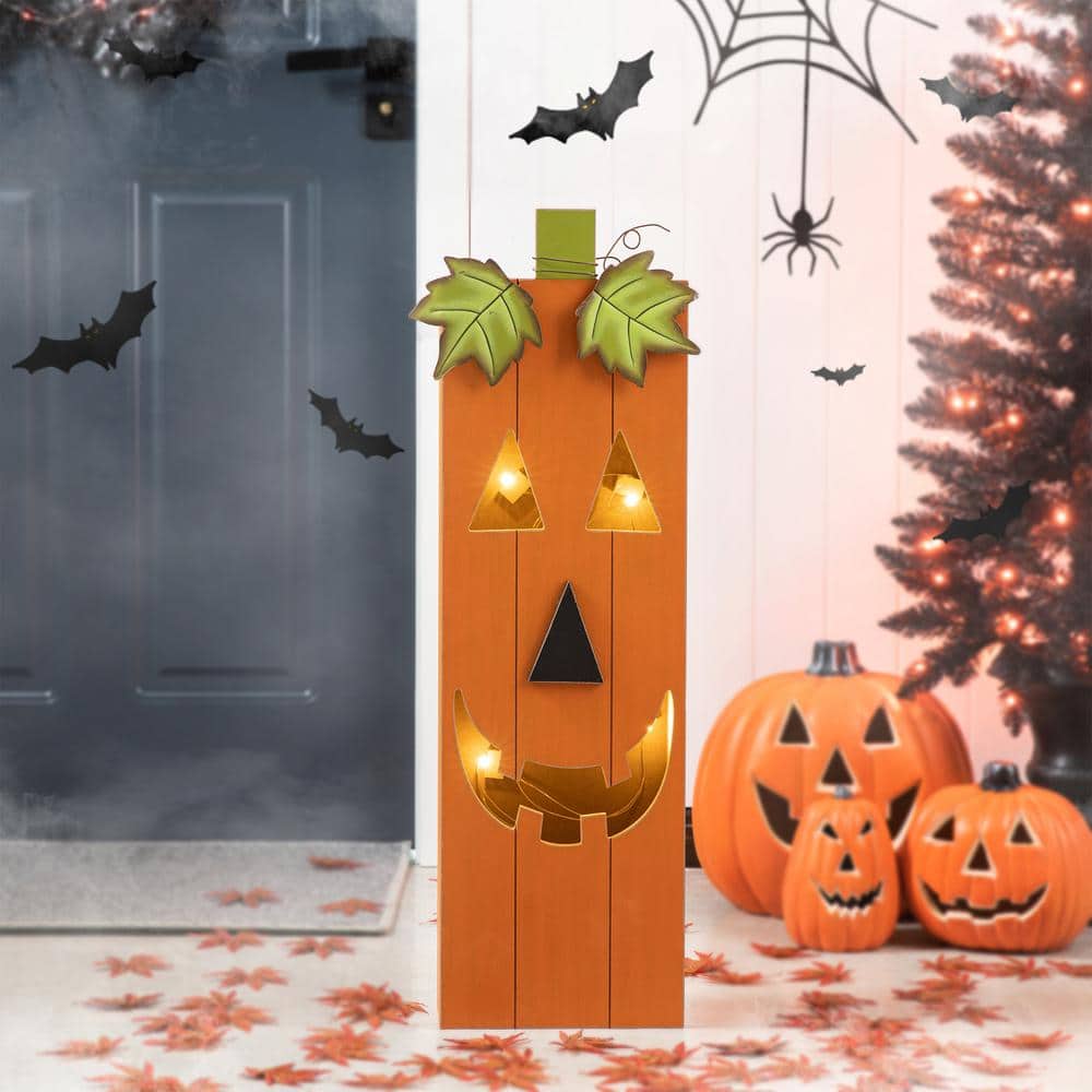 30 in. H Lighted Halloween Yard Standing Decor Wooden Pumpkin Porch Decor - Hercitys