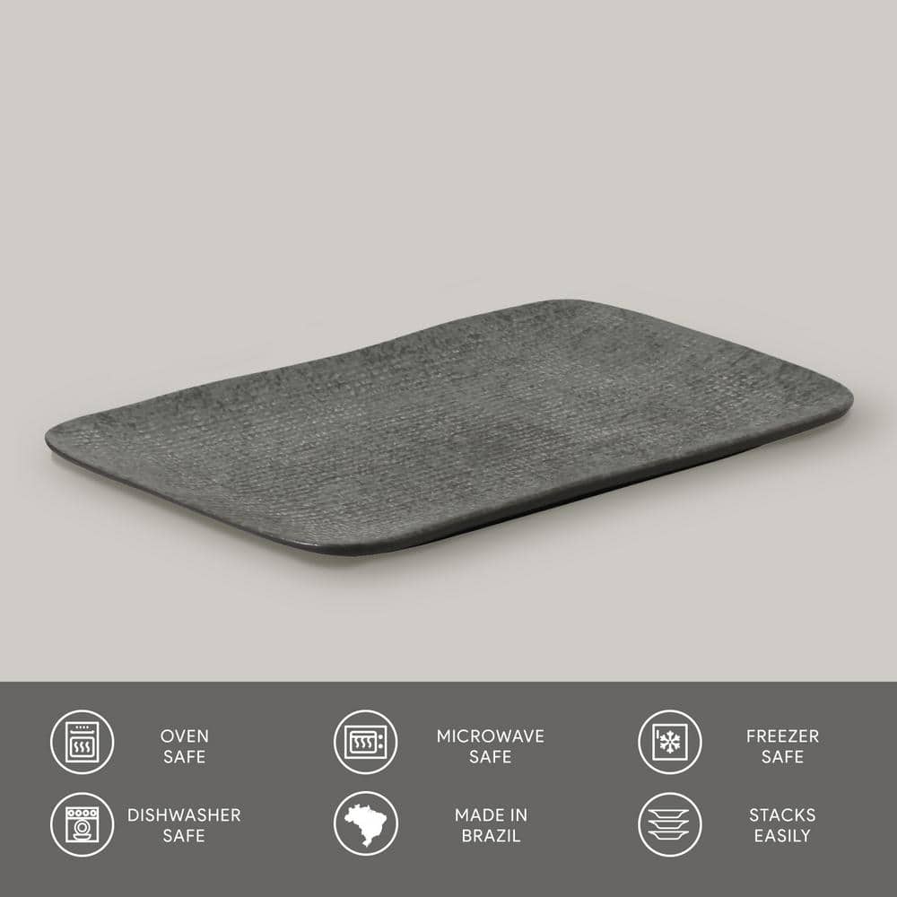 10.63 in. Chromium Gray Stoneware Rectangular Platter Medium Juta (Set of 4) - Hercitys