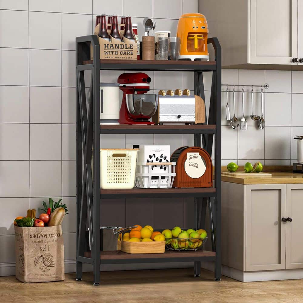 56.3 in. Tall Black Brown Kitchen Pantry Cabinet Sideboard Bakers Rack Storage Rack with Adjustable Shelves - Hercitys