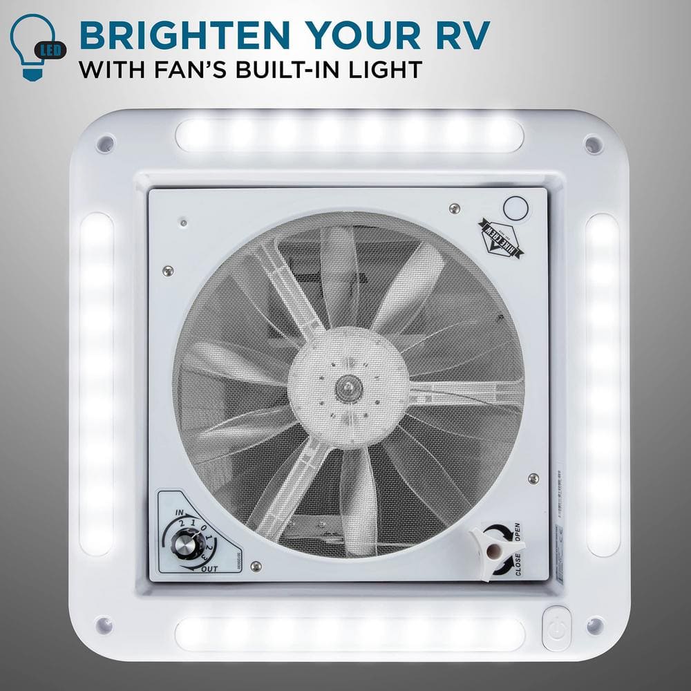 3.75 in. x 14 in. Manual RV Roof Vent Fan with 3-Speeds and LED Light – White - Hercitys