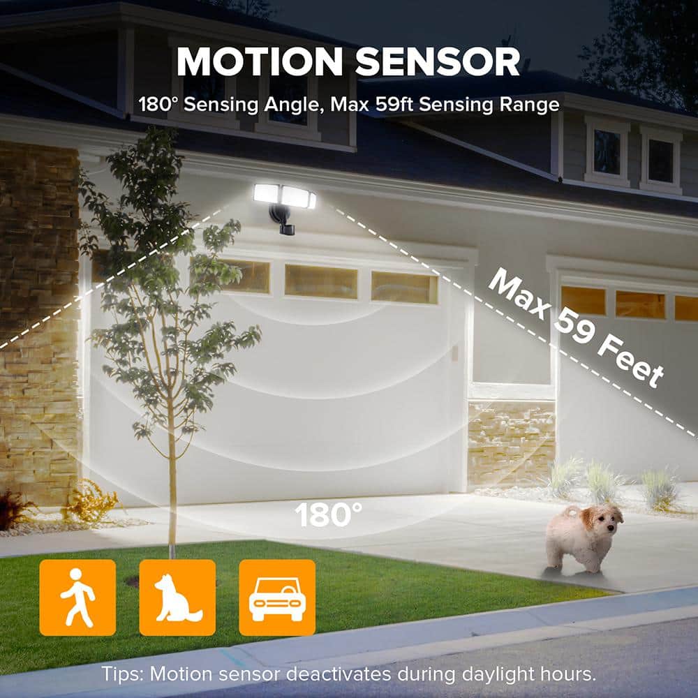 3-Head 342 Watt Equivalent Integrated LED Black Weather Resistant Motion Sensing Area Light - Hercitys