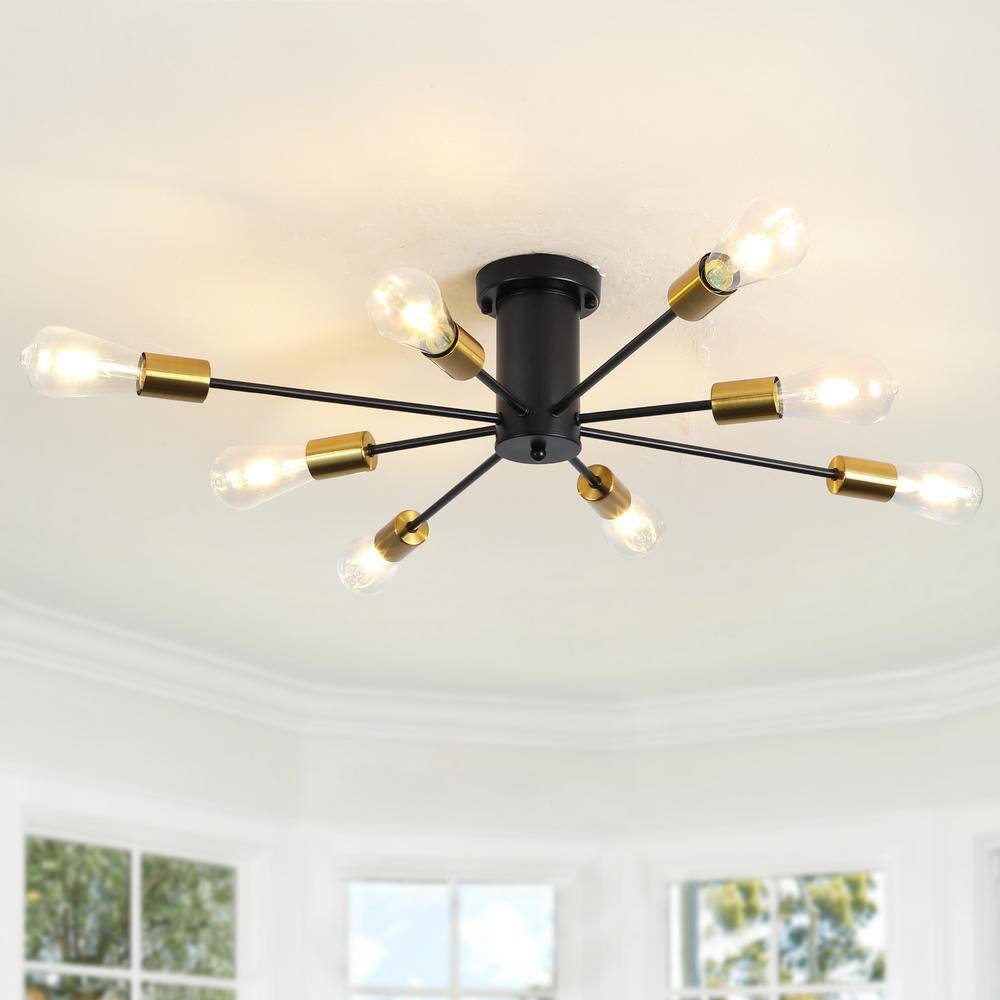 30.12 in. 8-Light Black and Gold Sputnik Transitional Flush Mount Ceiling Lights - Hercitys