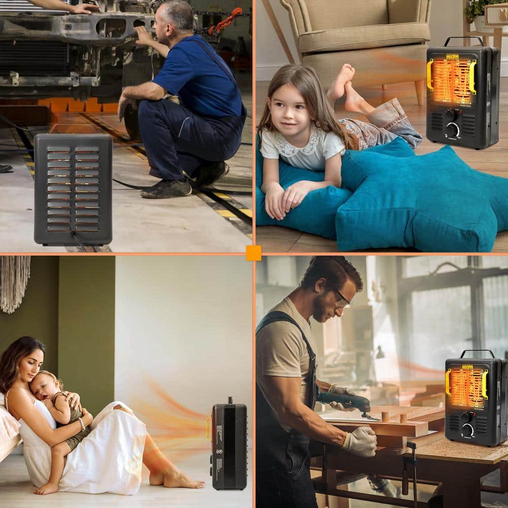 1500-Watt 15.5 in. Electric Convection Fan Space Heater with Thermostat, Stay Cool Durable Metal Housing, Black - Hercitys