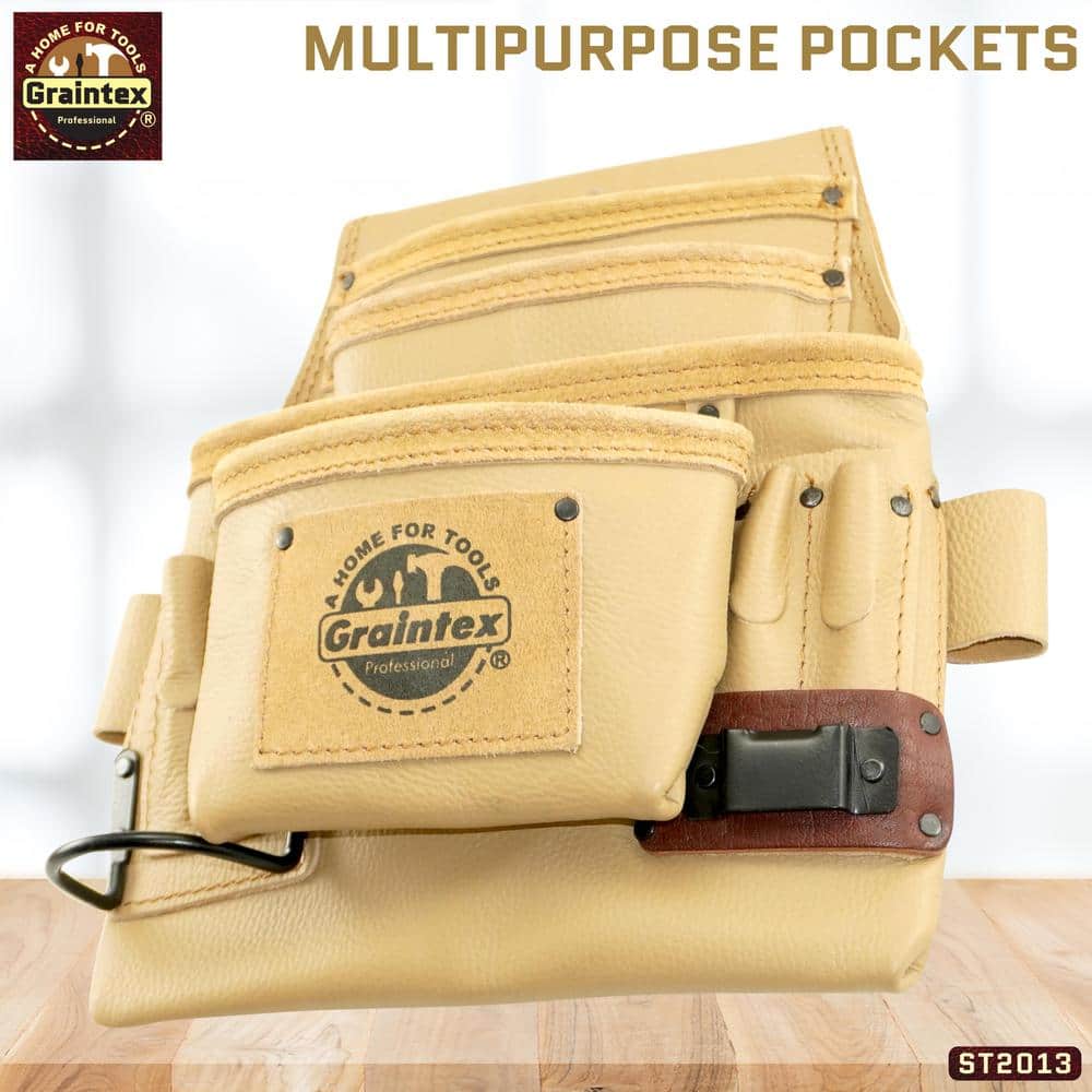 10-Pocket Rugged Top Grain Leather Nail and Tool Pouch - Hercitys