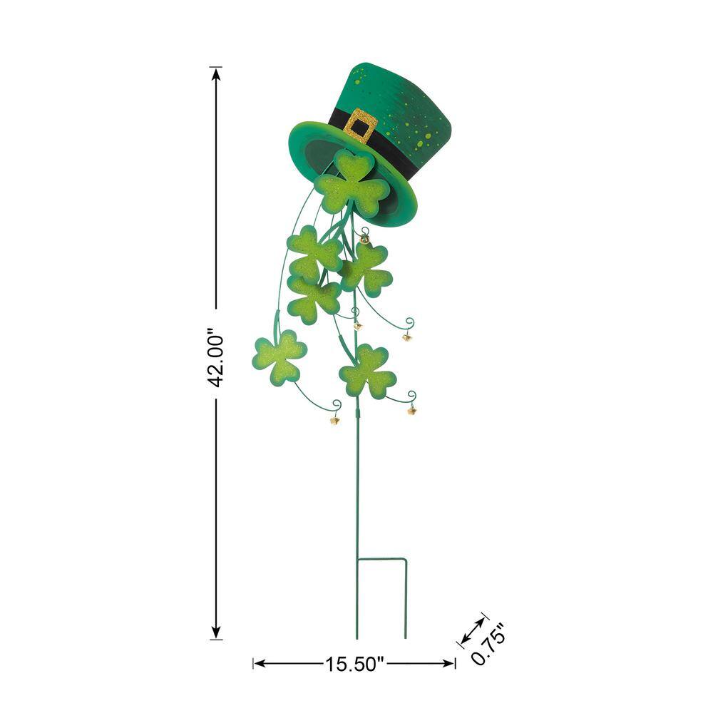 42 in. St. Patrick’s Metal Leprechaun Hat Shamrocks Yard stake(KD, 2 Function) - Hercitys