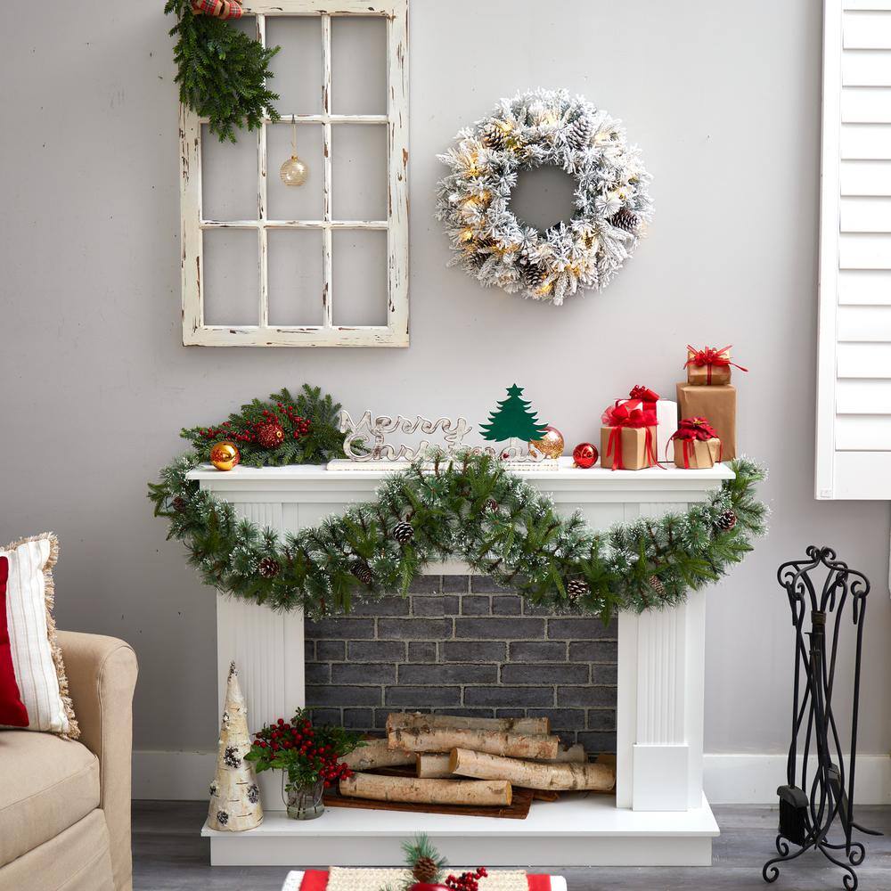 20 in. Prelit LED Flocked Artificial Christmas Wreath with 35 Warm White LED Lights - Hercitys