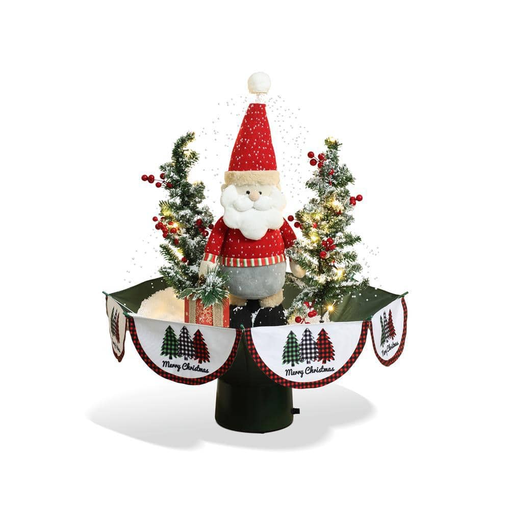 31.49 in. H Animated Musical Snowing Christmas Trees and Santa Decor with LED Lights - Hercitys
