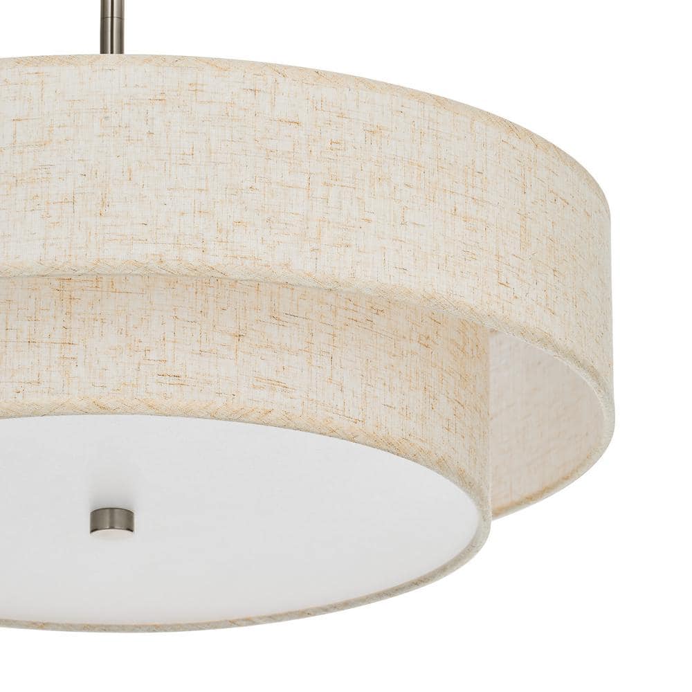 18 in. 4-Light Brushed Nickel Semi-Flush Mount Ceiling Light Fixture Drum Pendant Light with 2-Layer Fabric Shade - Hercitys