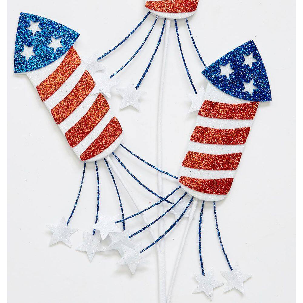25 in Red, White and Blue Rocket x 3 with Stars Spray, Set of 3 - Hercitys