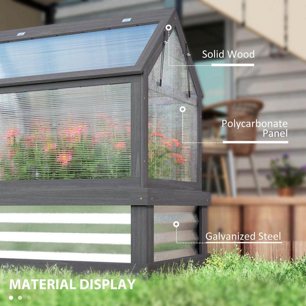 35.5 in. x 22.5 in. x 38.25 in. Fir Wood, Polycarbonate Wood Gray Cold Frame Greenhouse, Raised Garden Bed - Hercitys
