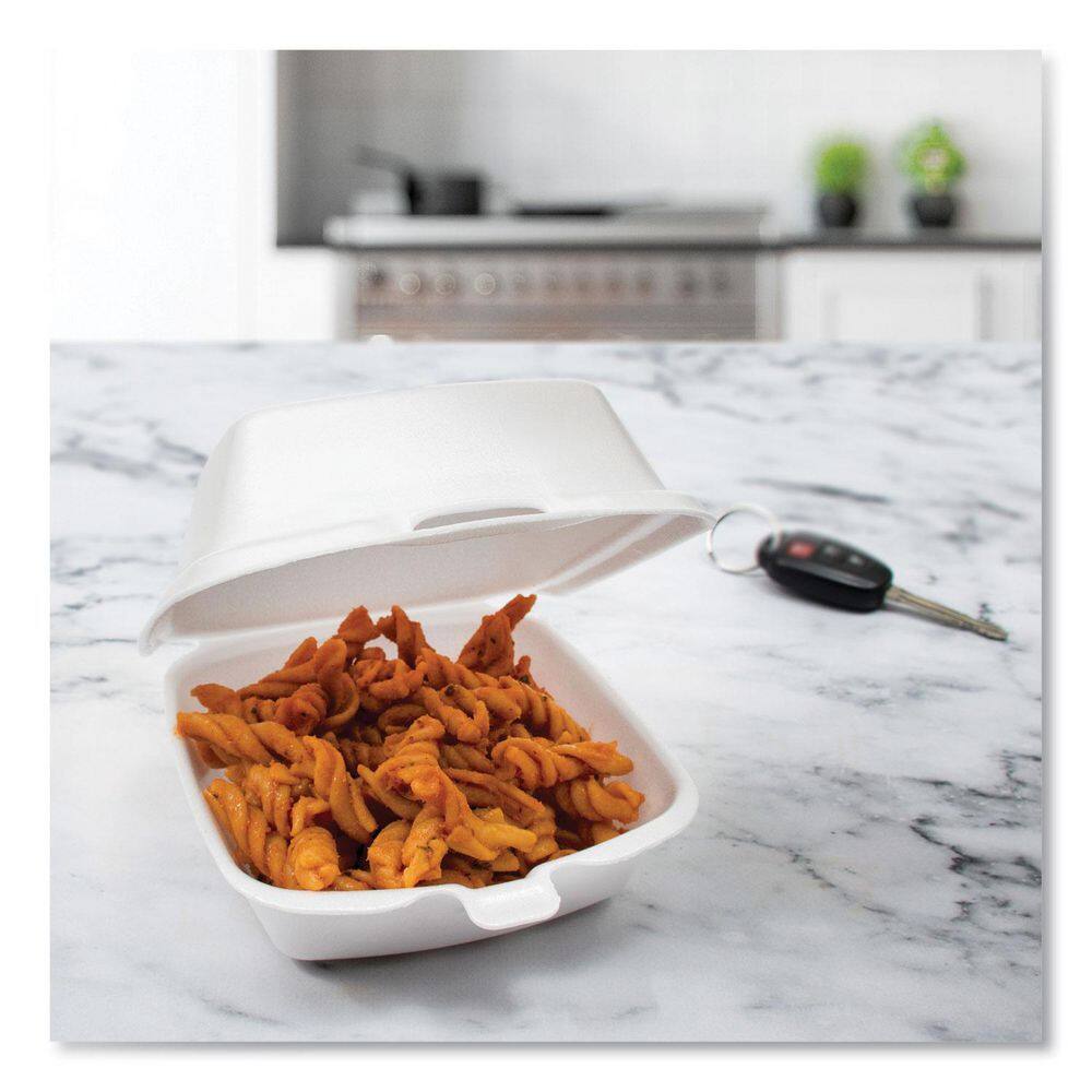 5.38 in. x 5.5 in. x 2.88 in. White Foam Hinged Lid Containers (500-Carton) - Hercitys