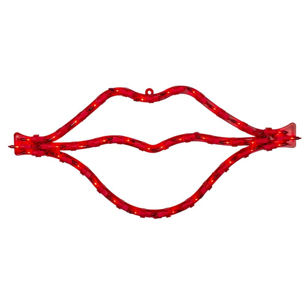 17.5 in. 35-Count Red Mini Incandescent Lighted Lips Valentine’s Day Window Silhouette - Hercitys