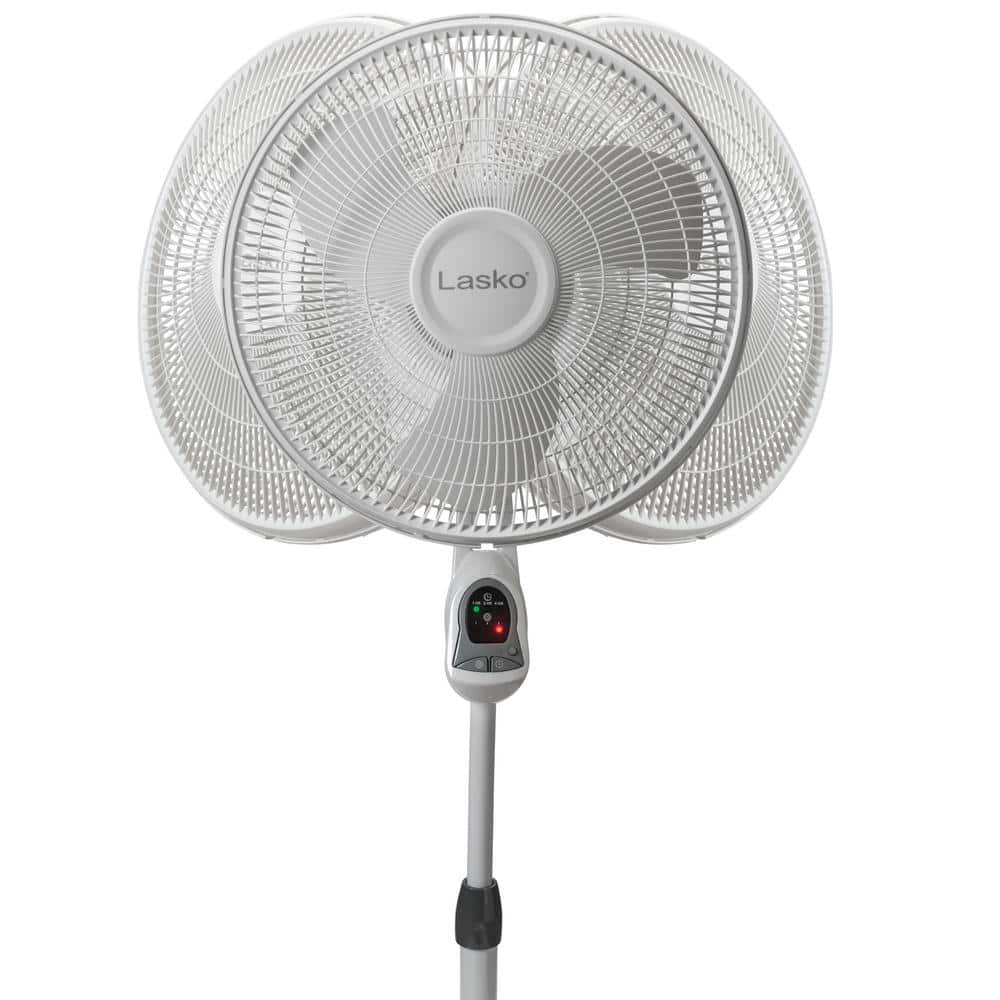 16 in. 3 Speed Oscillating Pedestal Fan with Adjustable Height, Remote Control, and Auto Off Timer in White - Hercitys