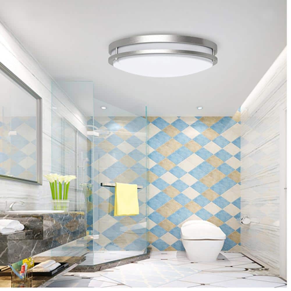 18 in. LED Round Ceiling Light Dimmable Modern Flush Mount Brushed Nickle 24W-32W 3000K-5000K - Hercitys