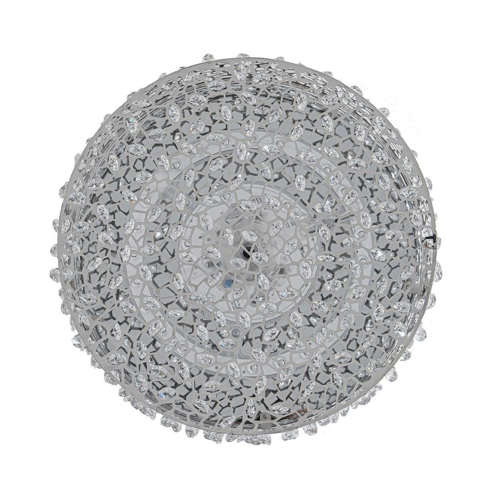 14.17 in. 20-Watt Modern Chrome Metal Round Integrated LED Flush Mount Ceiling Light with Beaded Drum Crystal Shade - Hercitys