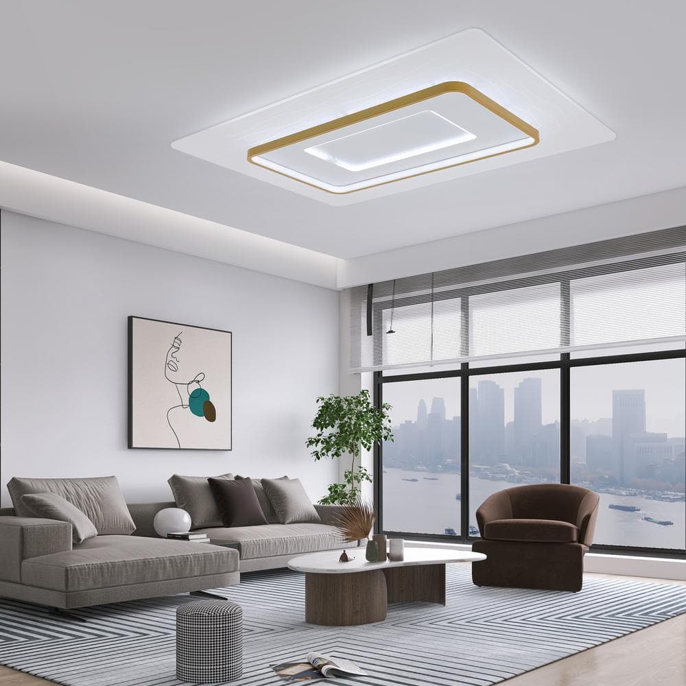 35.43 in. 1-Light White Modern Creative Wave Design Dimmable Selectable LED Flush Mount Ceiling Light with Remote - Hercitys