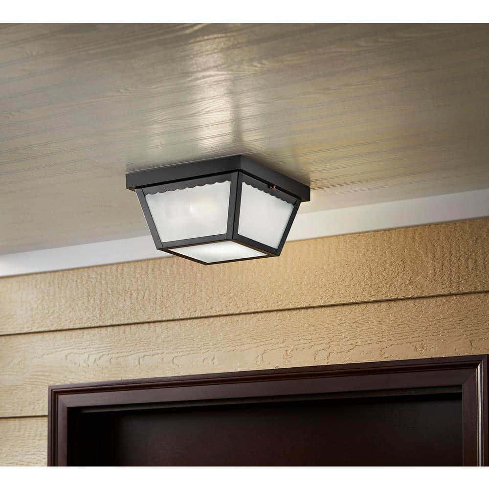 2-Light Matte Black Outdoor Flush Mount Light - Hercitys