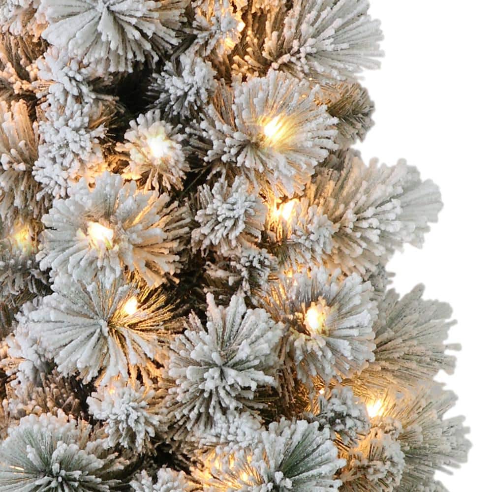 4.5 ft. Prelit Flocked Portland Pencil Artificial Christmas Tree with 100 UL-Listed Clear Lights - Hercitys