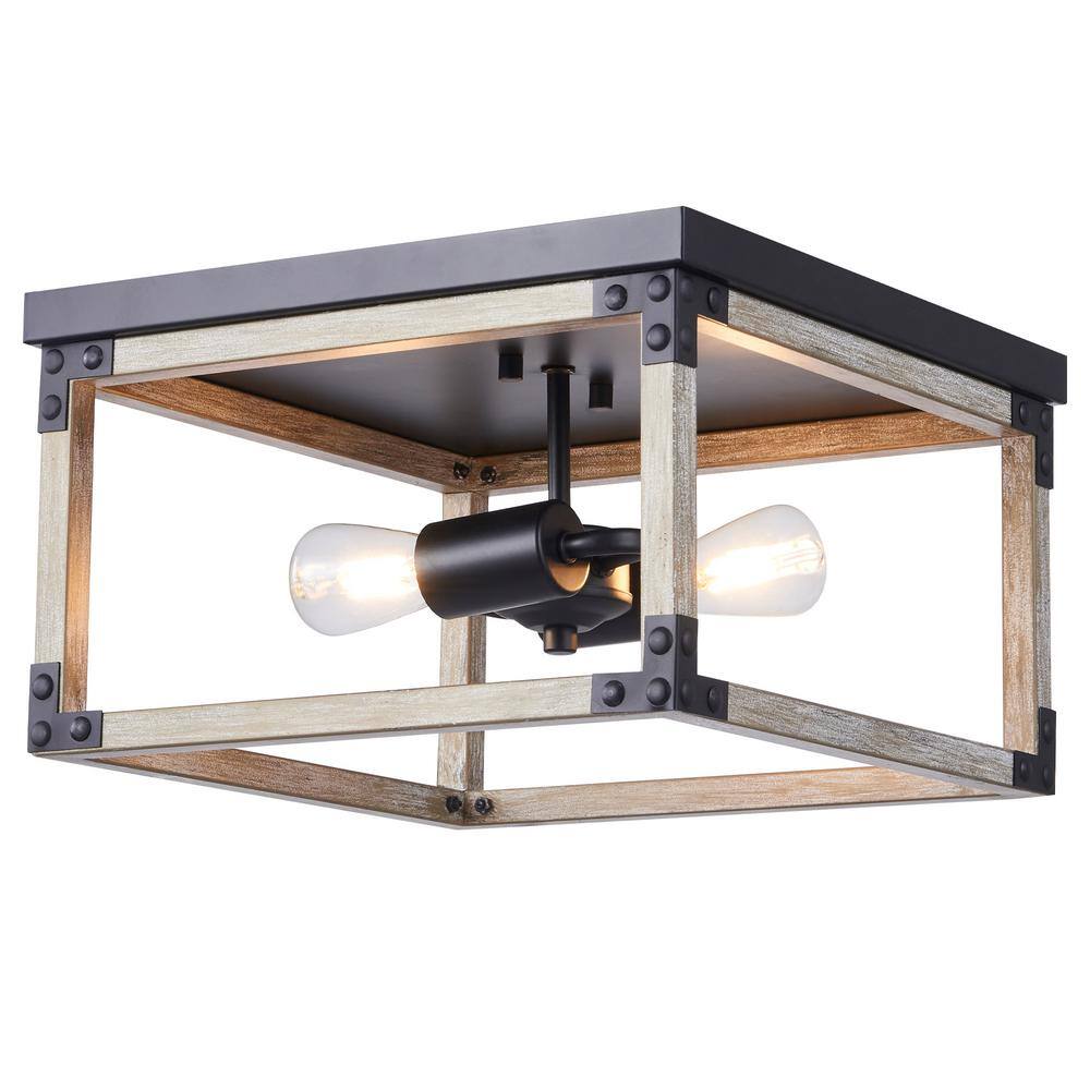 12 in. 2-Light Wood Grain Rustic Industrial Flush Mount - Hercitys