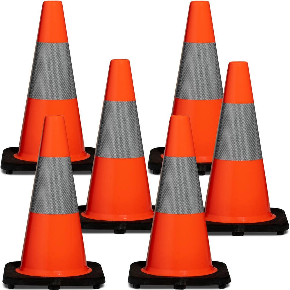 18 in. Orange PVC Reflective Traffic Safety Cone (6-Pack) - Hercitys