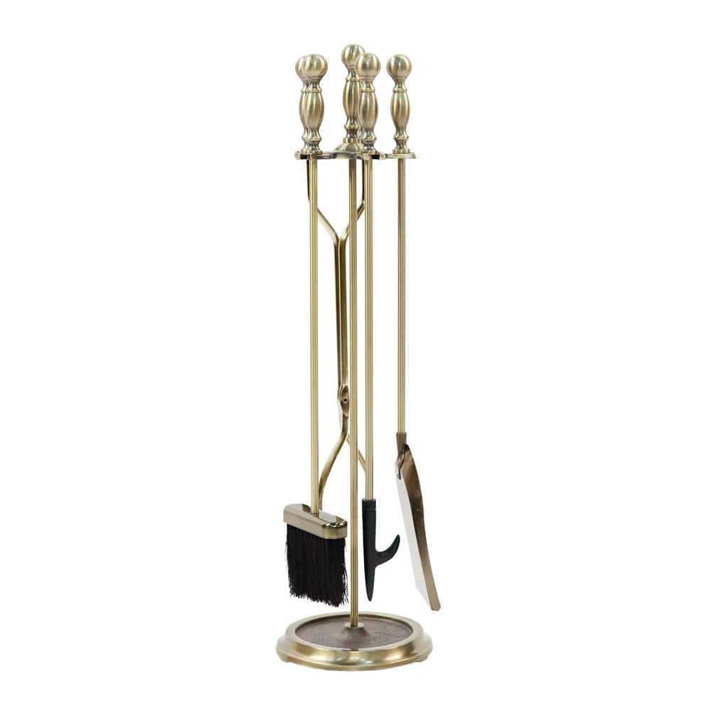 30 in. Tall 5-Piece Antique Brass Sutton Fireplace Tool Set - Hercitys