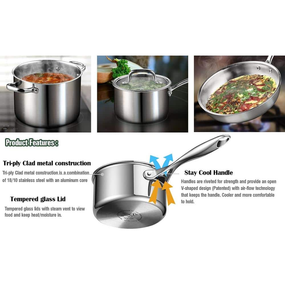 10 in. Tri-Ply Clad Stainless Steel Skillet Saute Frying Pan - Hercitys
