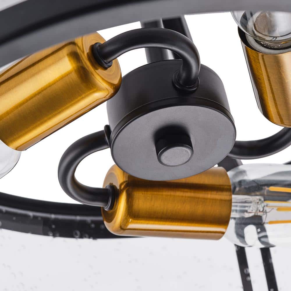 15.7 in. 3-Light Industrial Black Semi-Flush Mount Ceiling Light with Seeded Glass Shade - Hercitys