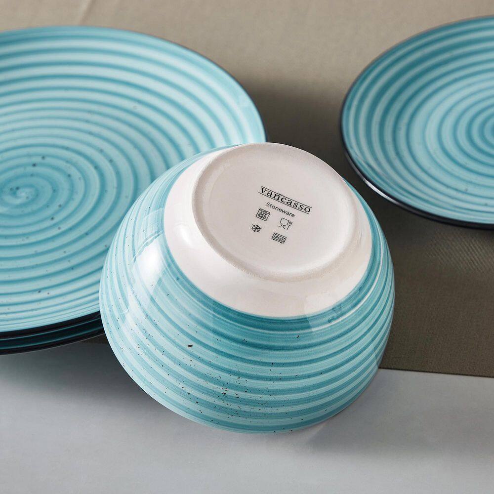 24-Piece Blue Stoneware Dinnerware Set (Service for 6) Bowls and Plates Dinner Set - Hercitys