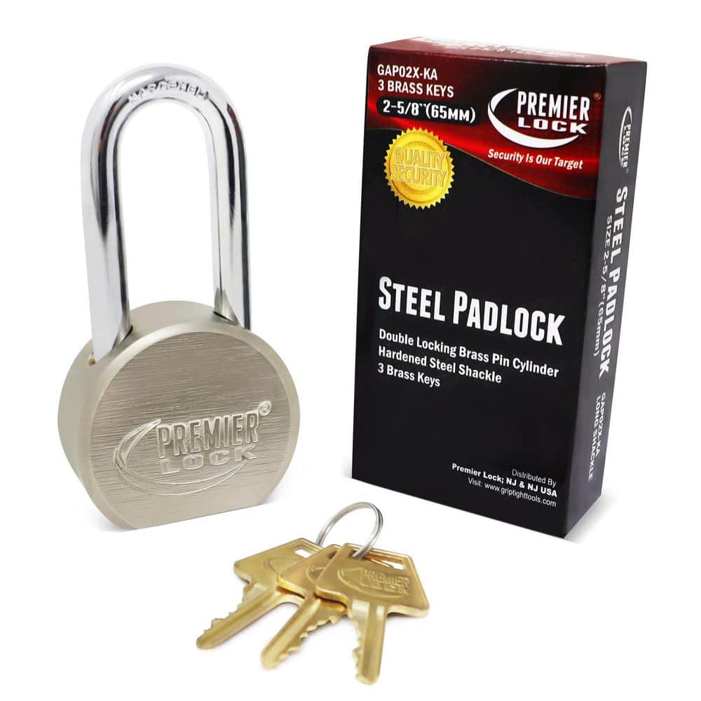 2-5/8 in. Premier Solid Steel Commercial Gate Keyed Padlock with Long Shackle and 18 Keys Total (6-Pack, Keyed Alike) - Hercitys
