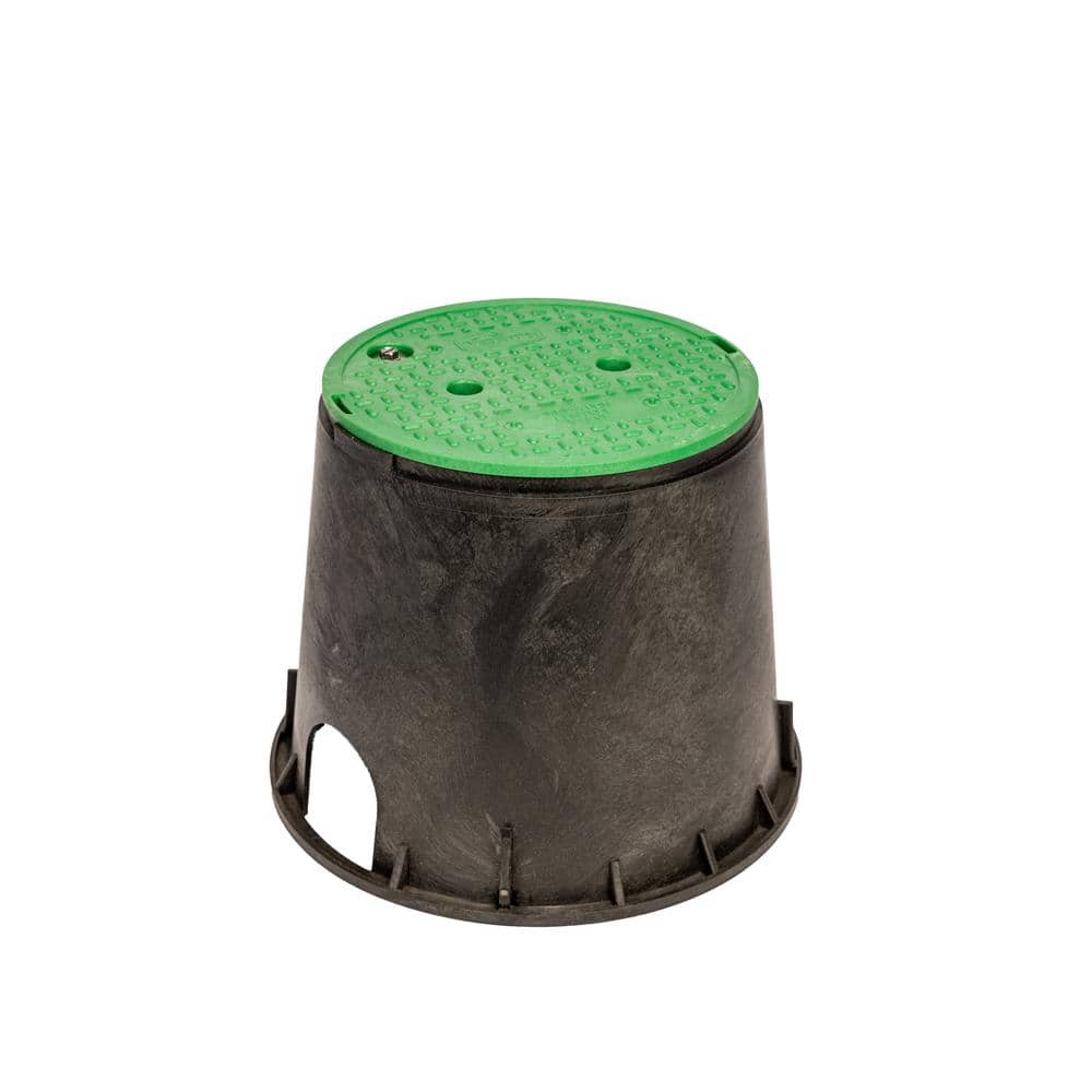 10 in. Round Irrigation Valve Box and Lid, Black Box, Green Lid - Hercitys