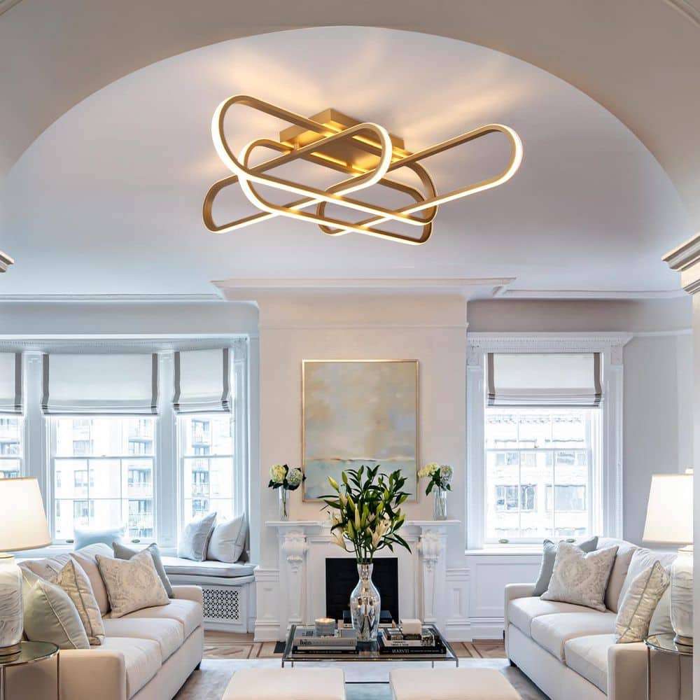 31 in. 40-Watt Flush Mount Gold Modern LED Dimmable Ceiling Light Fixture - Hercitys