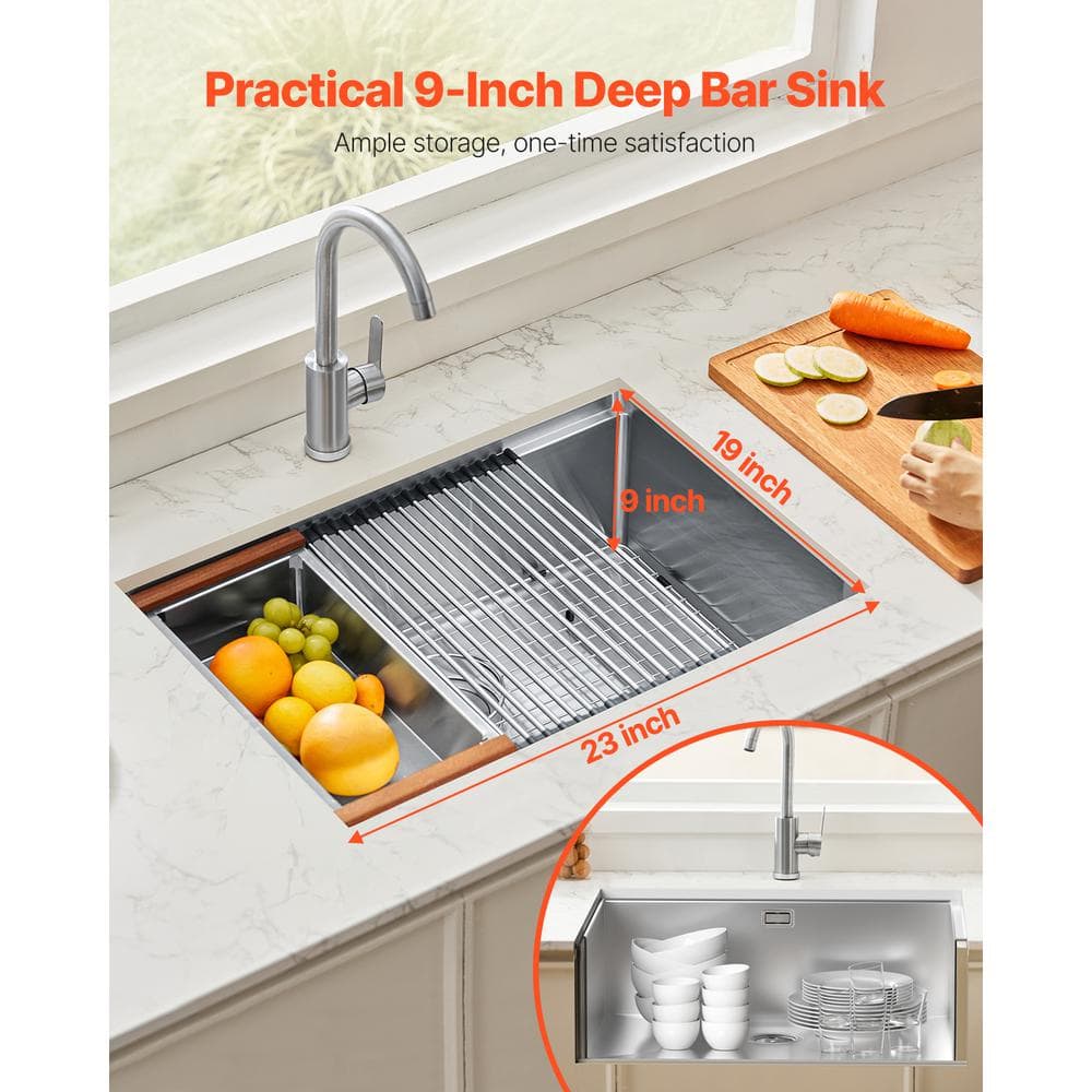 23 in. x 19 in. Drop-In Bathroom Sink Square Stainless Steel Semi-recessed Sink with Single Faucet Hole - Hercitys