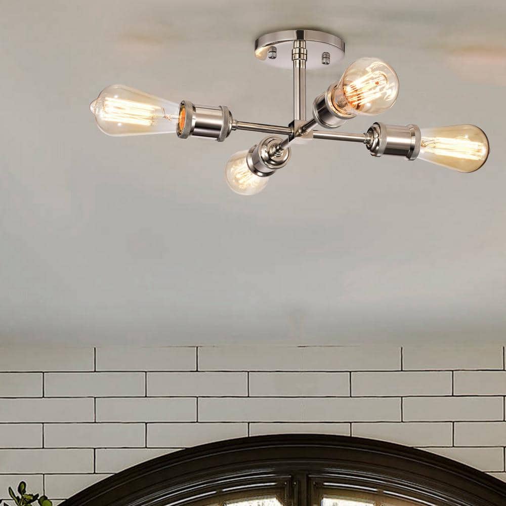 4-Light Polished Nickel Sputnik Semi-Flush Mount - Hercitys
