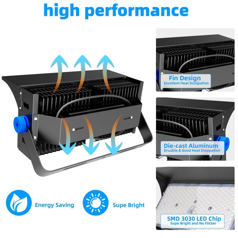 1500-Watt Equivalent 39000 Lumens 120° Black Integrated LED Flood Light, 4000K LED Stadium Arena Lighting 2-Pack - Hercitys
